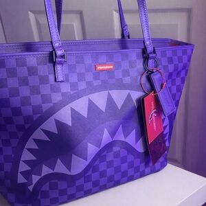 Sprayground Purple Checkered Tote Bag